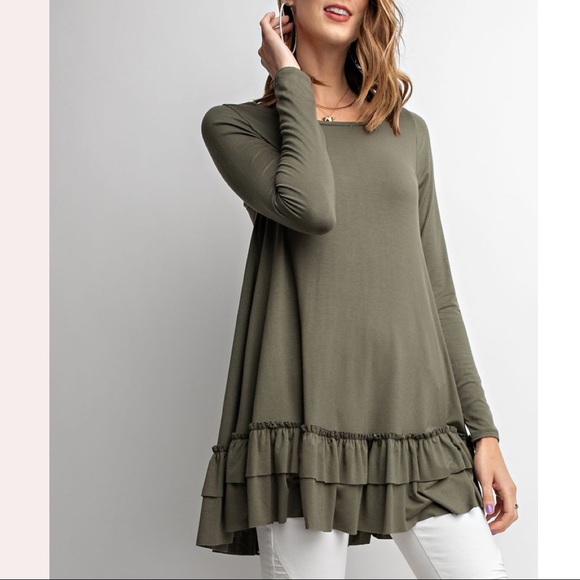 Des Feli | Tops | Long Sleeve Ruffle Hem Tunic Top | Poshmark